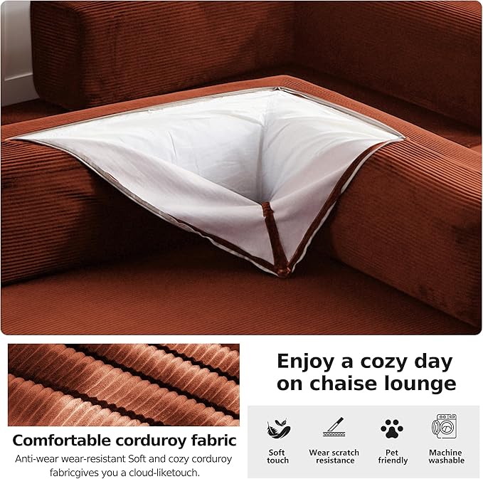 79 Convertible Floor Sofa BedCorduroy Sleeper Sofa with Side Pocket and Fixed-Shape Frame5-in-1 DIY Foldable Couch for Living RoomBedroom(Orange)