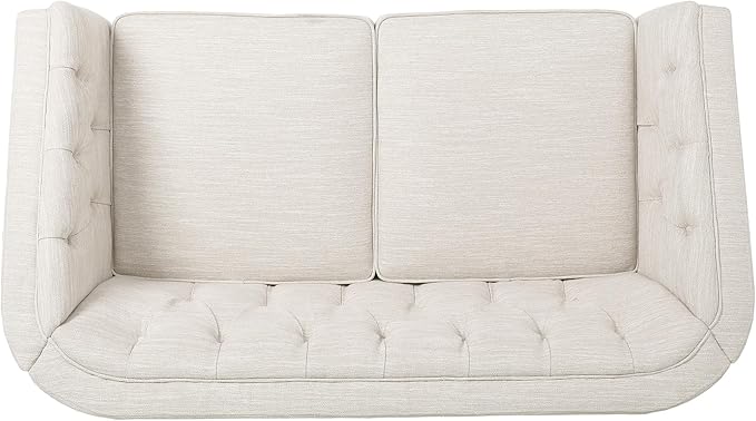 Beige Loveseat Sofa Tufted Fabric 2-Seater Curved Tub Design with Button Detailing and Birch Wood Legs Contemporary Living Room Lounge Chair