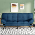 Opoiar Convertible Futon Sofa Bed71 Memory Foam Futon CouchDetachable CushionAdjustable Backrest &amp ArmrestLinen Modern Loveseat Sleeper Recliner for Living RoomOfficeApartmentRetro Blue