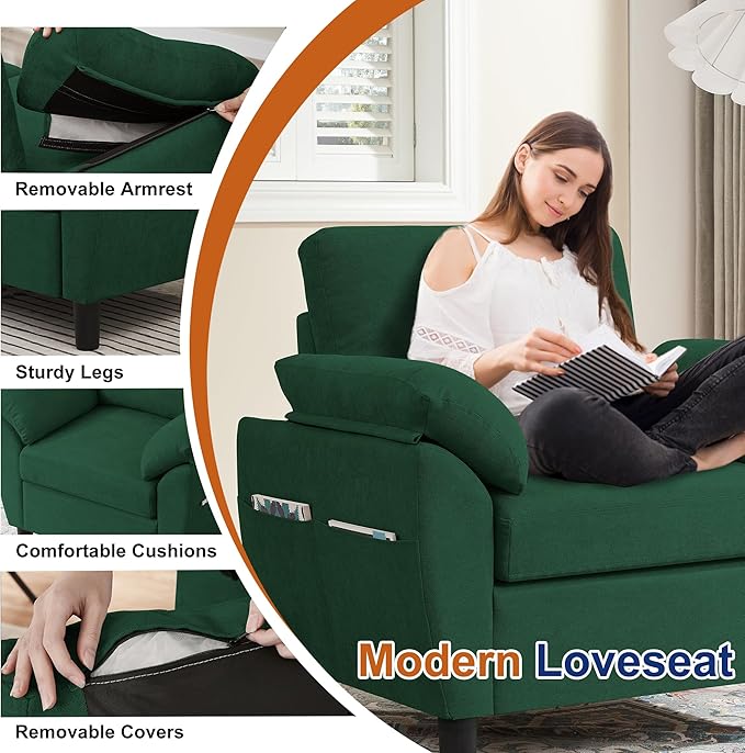 Sectional Sofa Set 77 Convertible Sofa and 35 Accent Chair Small 3 Seat L Shaped Couch with Storage Ottoman and Side Pockets Modern Couch for Living Room Office Apartment Green