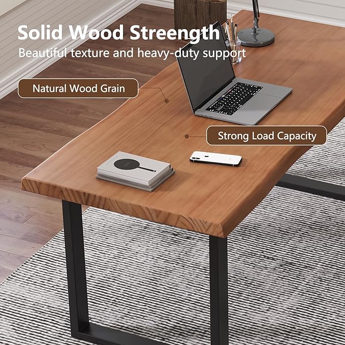 Solid Wood Office Desk 47.24 Tan Executive Computer Desk with Heavy-Duty Metal Base Multi-Purpose Desk/Dining Table Ideal for Home Office &amp Work Environments