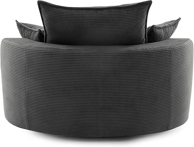 360° Swivel Sofa Chair with Dual-Layer Cushion Design 57.5 Swivel Round Accent Barrel Chair with 3 Removable Pillows for Living Room Office and Hotel (Black//261)