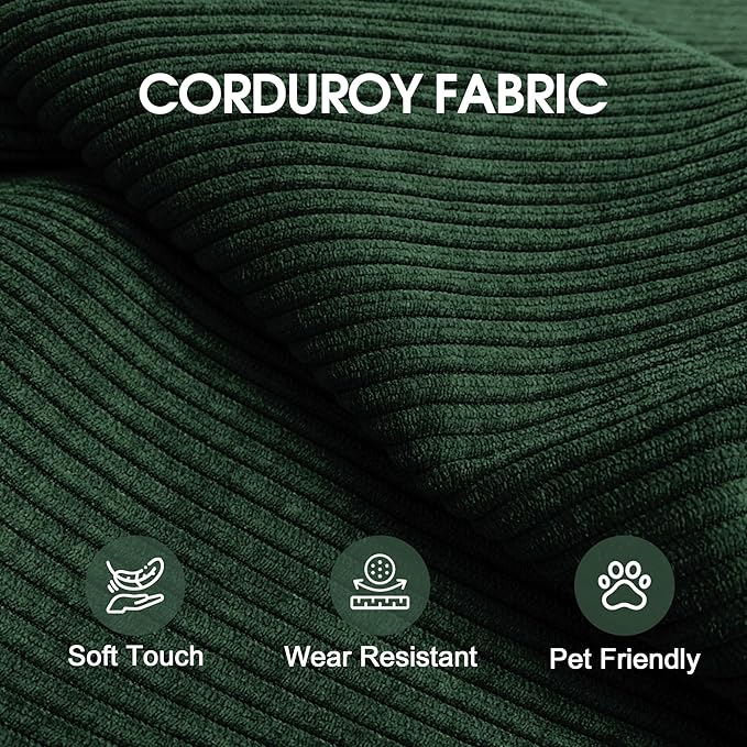 79 Convertible Floor Sofa Bed Modern King Sleeper Folding Mattress Couch with Pillows Corduroy Boneless Sectional Sofa Couch for Living Room Game Room Green