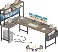 Mericonia 59 inch Large L Shaped Desk with Pegboard Hutch &amp Shelves Corner Gaming Desk with Power Outlet LED Light &amp Storage Bag Reversible Computer Desk for Home Bedroom Office Workspace