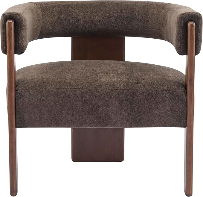 Christopher Knight Home Nettie Modern Accent Chair for Living Room Velvet Fabric Single Lounge Sofa Chair with Wooden Frame Comfy Reading Chair for Bedroom Lounge Armchair with Cushion Dark Brown