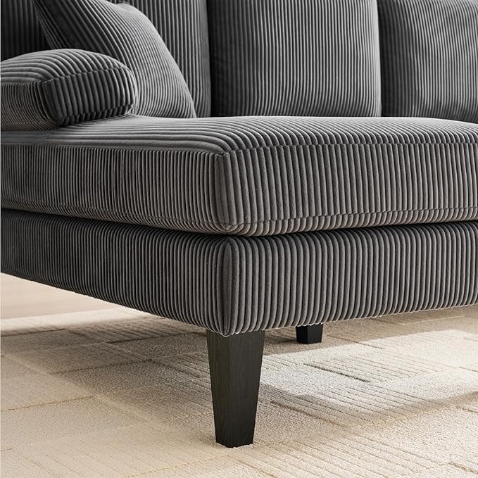 98 U Shaped Couch with 18 Seat Height Sectional Couches for Living Room 4 Seater Couch Set with Double Chaise for Apartment Living Room Sofas Corduroy Grey