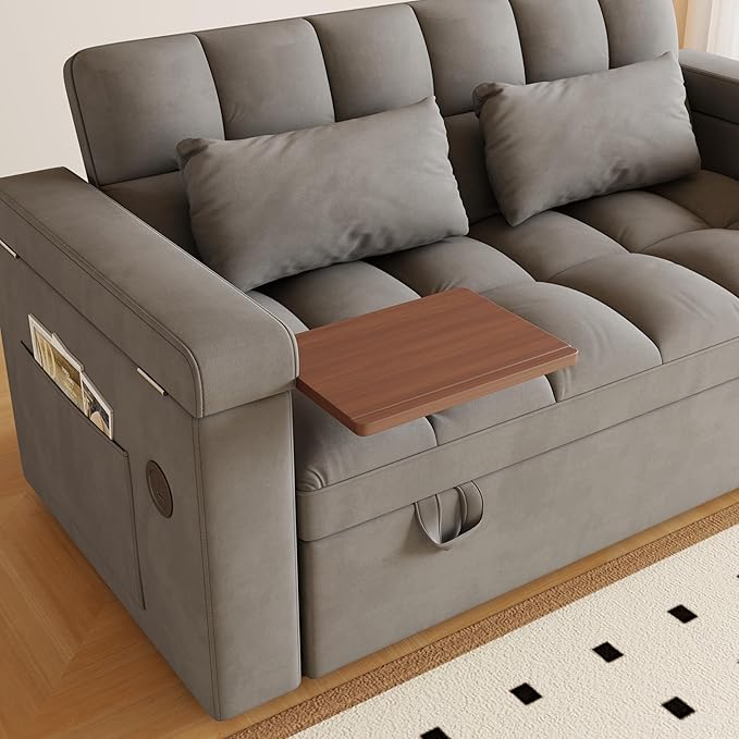 Convertible Sofa Bed 5-in-1 Pull Out Couch with Side Table Loveseat Sleeper Sofas Bed Couch with USB Port 65‘’ Velvet Pull Out Sofa Beds for Living Room Bedroom Apartment