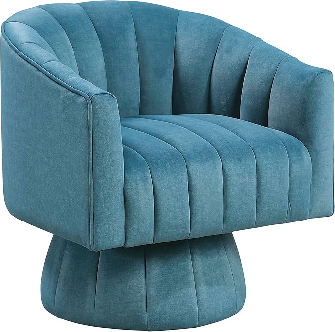Lexicon Modern Swivel Accent Chair Velvet Fabric Upholstered Swivel Lounge Chair with Rounded Base and Channel Stitching for Living Room/Bedroom/Office Easy Assembly Dark Teal
