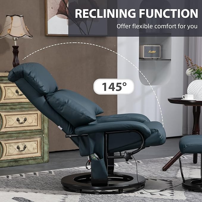 Massage Recliner Chair with Footstool 360° Swivel Recliner with Vibration Massage Gray Upholstery Ideal for Living Room.
