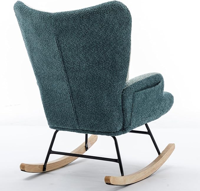 Modern Patchwork Accent Chair with Solid Wood Armrest and Feet Mid-Century Modern Accent Sofa Fabric Sofa Chair for Living Room Bedroom Studio Comfy Side Armchair for Bed (Green+Dark Green)