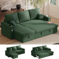 Sleeper Sofa Bed 4-in-1 Pull Out Couch with Reversible Chaise | Dual USB &amp Type-C Charging | Dual Cup Holders | Layered Storage (Armrest + Chaise) for Living Room (Classic Green)