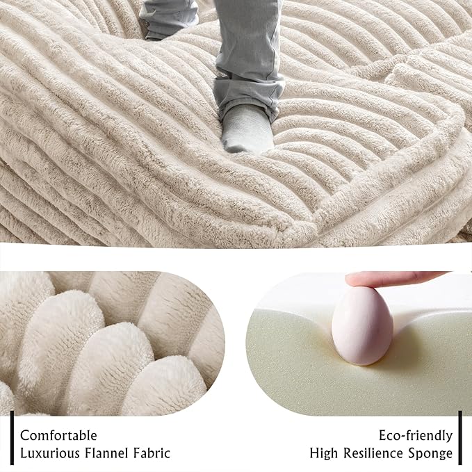 Sectional Couches for Living Room-Corduroy Couch Beige118 Cloud Sectional Couch with L-Shape Chaise Modern Modular Sofa Deep Seat Comfort No Assembly Required(Plush Corduroy Fabric)