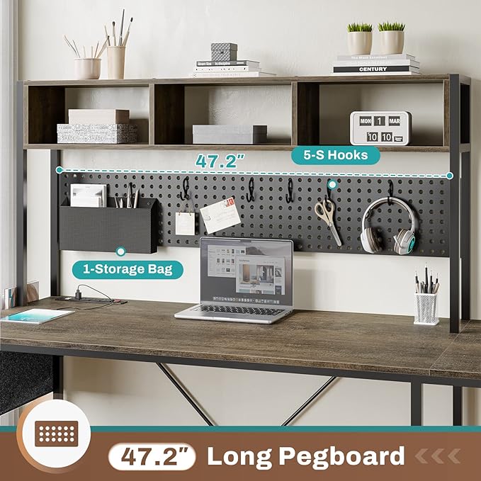 SEDETA L Shaped Desk 94.5 Inch Office Desk with Power Outlet &amp Pegboard L Shaped Desk with Led Light Keyboard Tray Storage Shelves and Headphone Hook for Home Office Walnut Brown