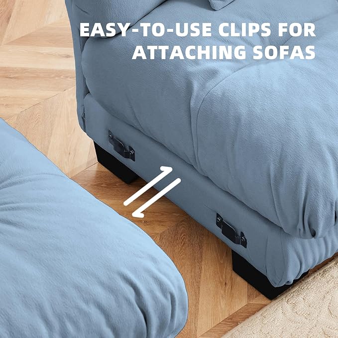 133.8 Oversized Modular Sectional Sofa 3-Seater Loveseat Cloud Couch with Pillows and Overthick Cushion for Living Room Home Theater ApartmentChenilleLight Blue