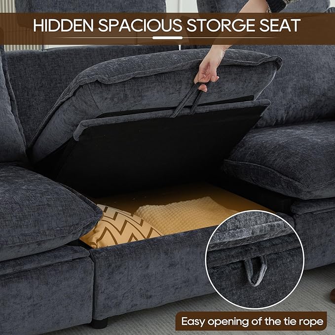 Oversized Power Reclining Sofa with Adjustable Headrest Storage Seat Power Loveseat Recliner Sofa with USB Port Wall Hugger Comfy Cloud Couch Chenille for Living Room (Grey Sofa)