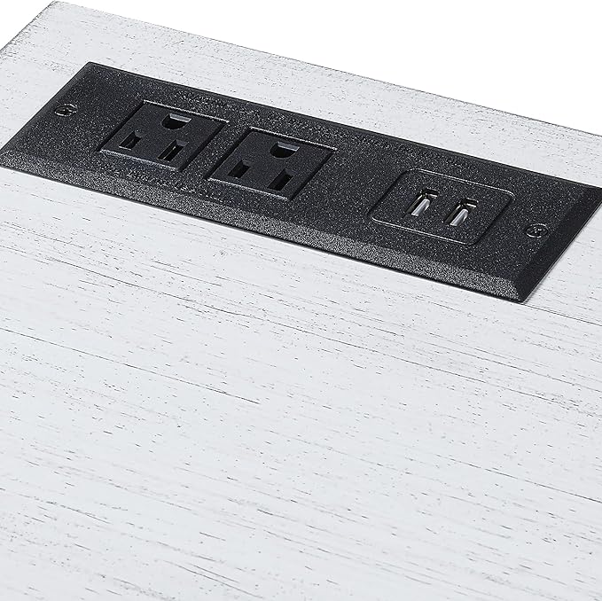 24/7 Shop at Home Bellevue Modern Metal 1 Drawer Writing Desk with USB Port Power Outlet for Workstation Home Office Study Room Antique White and Gold