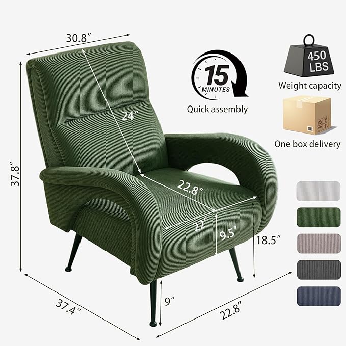 Corduroy Accent Chairs for Living Room Tufted High Back Reading Chairs for Bedroom Mid-Modern Comfy Upholstered Armchairs for Bedroom Reading Nook Apartment Forest Green