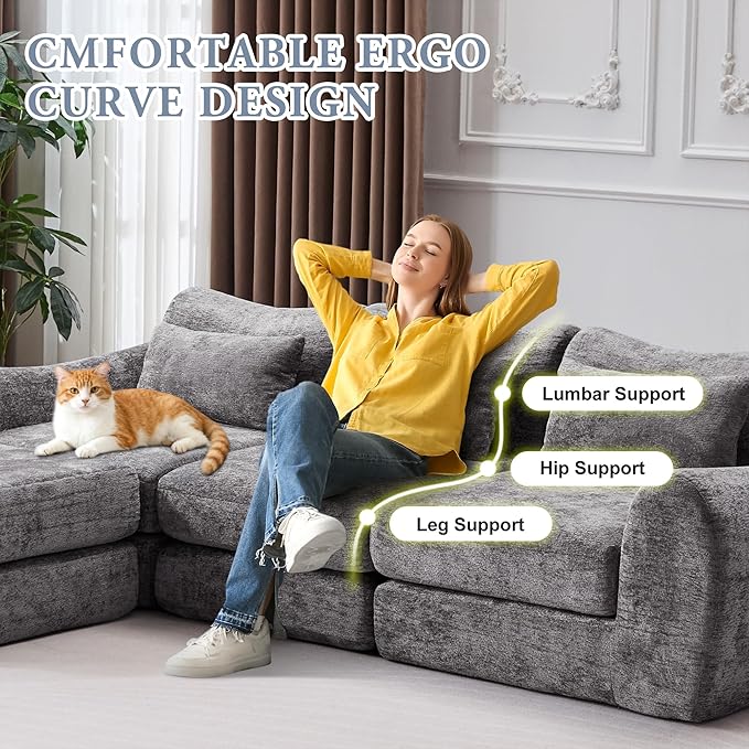 104.72 Multiple Modular Cloud Sofa Bed Sectional Boneless Couch with Chaise for Living Room/Bedroom Shennel Sofa No Assembly 8 Modules Combined Grey