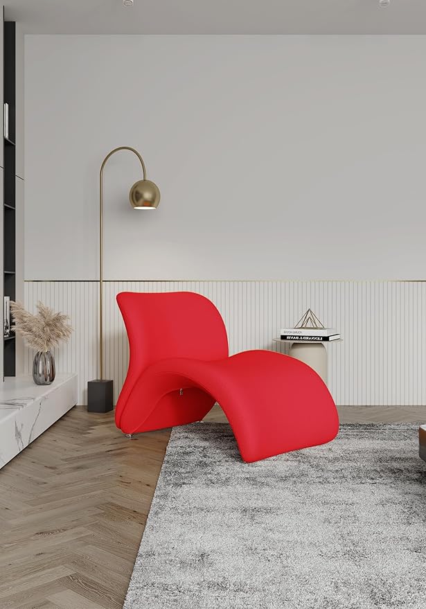 Manhattan Comfort Rosebud Modern Accent Chair Upholstered in Wool Blend Ideal for Pop Living Room Usage Abstract Lounge Seat with Metal Legs Fully Assembled Set of 1 Red