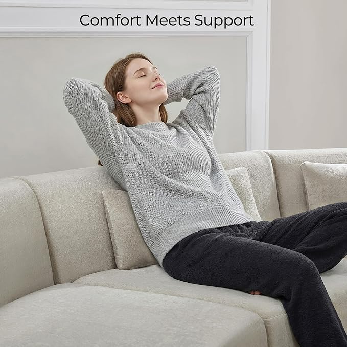 CHITA Curved Sectional Sofa with Lumbar Pillows Modular Cloud Boneless Couch with 2 Throw Pillows Modern Comfy Chenille Loveseat for Living Room Bedroom Office No Assembly Required Pearl Gray