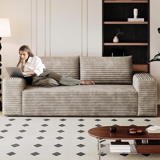 63 Boneless Loveseat Sofa - Cloud Couch with Memory Foam Comfy Deep Seat - Corduroy Floor Sofa No Assembly Required - Small Space Friendly for Living Room Bedroom Apartment Camel