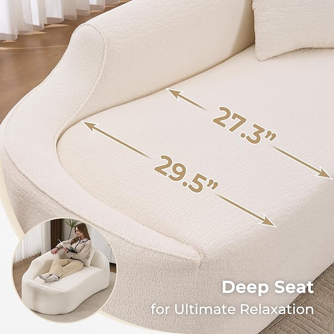 DEINPPA Modern Chaise Lounge with Pillow Chenille Comfy Cloud Couch for Living Room Bedroom Apartment No Assembly Needed-White | Lasting Support