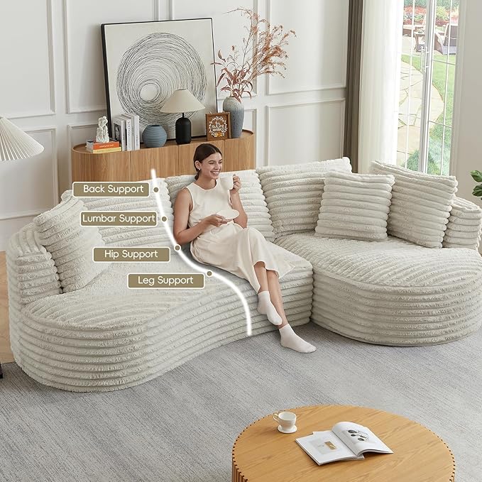 121 Cloud Sectional CouchOversized Corduroy Couches with L-Shape ChaiseModern Modular Sofa with Deep SeatUpholstered Boneless Couch for Living Room (Cream Right Facing Chaise)