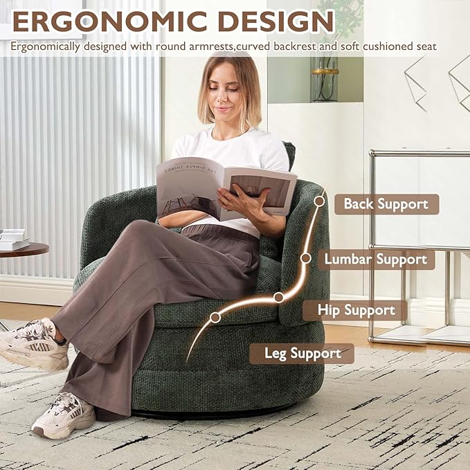 Beige Swivel Accent Chairs for Living Room Round Swivel Barrel Chair with Comfy Pillow &amp Curved Backrest Small Upholstered Armchair for Small Spaces Bedroom Office (Green)