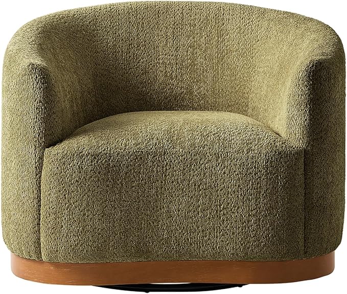 HULALA HOME Chenille Swivel Accent Chair Fully Assembled Comfy Upholstery Barrel Armchair with Sturdy Solid Wood Base Moss