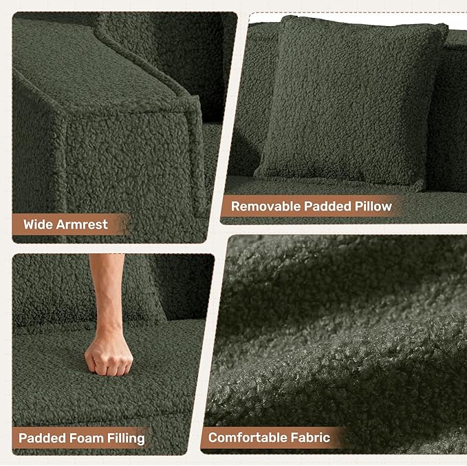 75'' Cloud Loveseat Sofa No Assembly Required Comfy Deep Seat Couches 1 pcs for Living Room Bedroom Apartment(Teddy Fabric-Green)