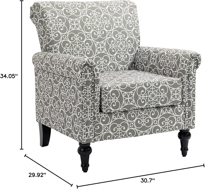 Mid-Century Modern Accent Chair Linen Armchair w/Tufted Back/Wood Legs Upholstered Lounge Arm Chair Single Sofa for Living Room Bedroom Grey