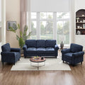 Kingfun 3 Seater Couch Mid Century Modern Sofa Set with Rolled Arms and Deep Seats Fluffy Comfort for Living Room Apartment Easy Assembly Blue