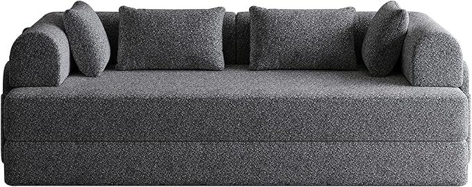 78.7 Chenille 4-in-1 Folding Convertible Sofa Bed Boneless Couches with 4 Pillows &amp Convenient Side Pockets Comfy Foldable Compressed Sofa in Box Floor Sofa Lounge Couch for Living Room(Gray)