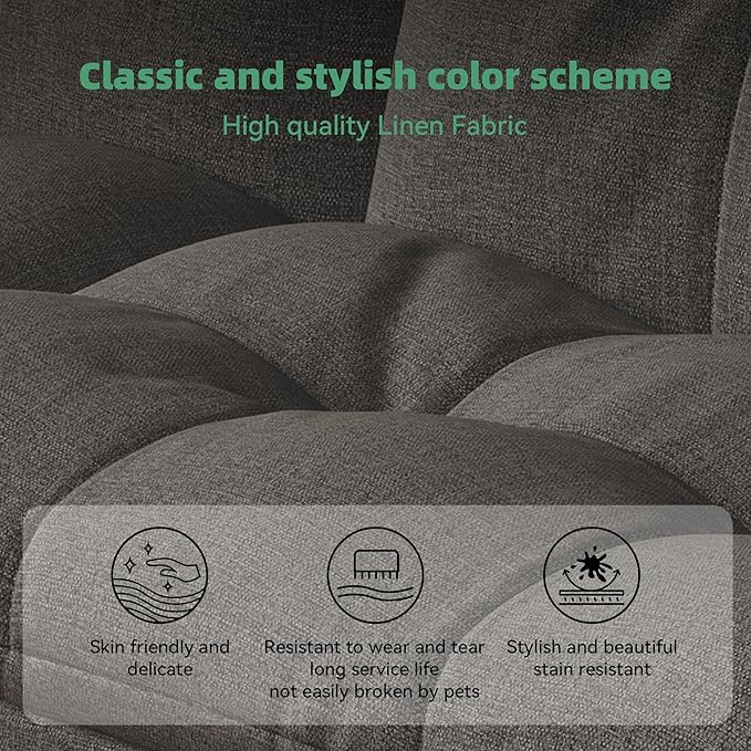 Opoiar Convertible Futon Sofa Bed71 Memory Foam Futon CouchDetachable CushionAdjustable Backrest &amp ArmrestLinen Modern Loveseat Sleeper Recliner for Living RoomOfficeApartmentRetro Grey