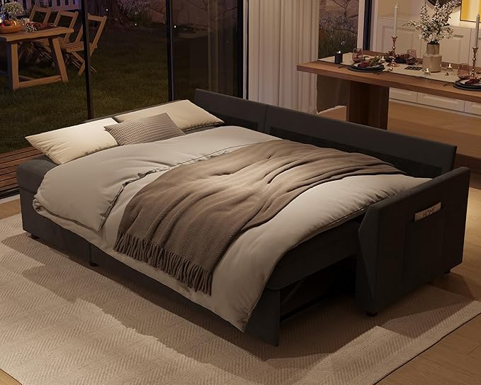 Jocisland Sofa Bed L Shaped Sleeper Sofa with Storage Chaise Pull Out Sofa for Living Room Guest Room Apartment Grey Linen Couch