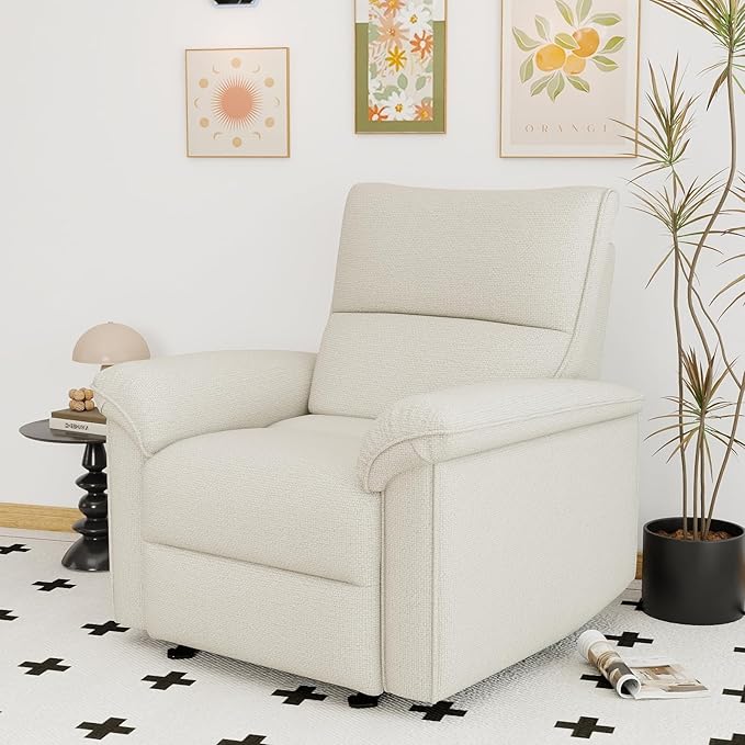 KEIKI Wall Hugger Recliner Chair Zero Wall Electric Recliner Chairs with USB Port Electric Recliner for Living Room Fabric Reclining Armchair for Small Space Beige