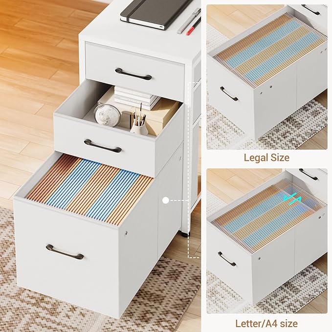 SEDETA L Shaped Office Desk with Drawers 64.5 Reversible Computer Desk with Storage Shelves and Power Outlet Corner Gaming Desk with LED Strip for Home Office White