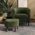 LINSY Accent Chair with Ottoman Modern Barrel Chair Small Armchair Reading Chair with Footrest Comfy Round Arms Chair for Living Room Bedroom Reading Room Velvet Olive Green