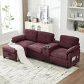 KEIKI 105 L-Shaped Oversized Corduroy Modular Sectional Sofa with 1 Ottoman and Multi Functional Console 4-Seater Upholstered Couch with USB and 2 Cup Holder Easy Assembly for Living Room Red