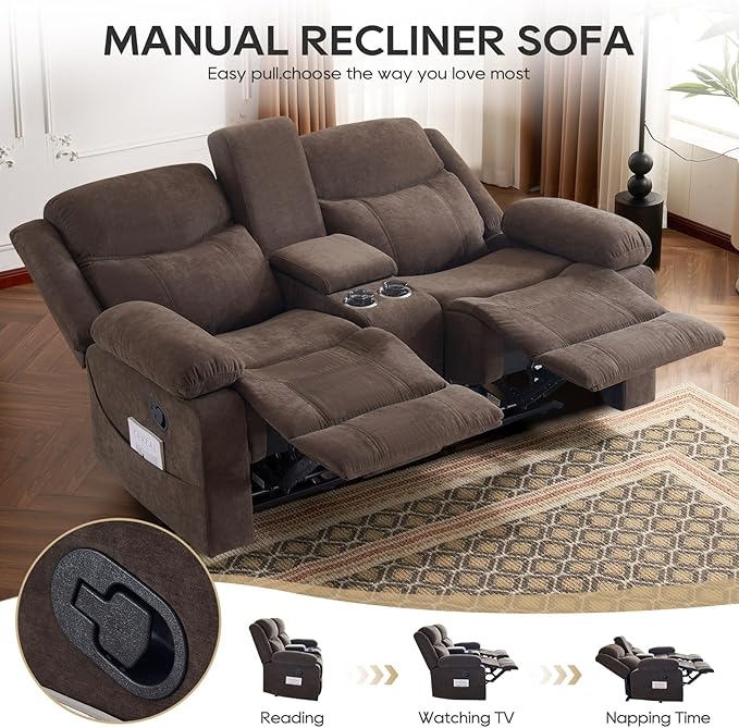 Recliner Sofa Reclining Loveseat Sofa with Massage &amp Heat Reclining Couch with Side Pockets Extra Storage Cup Holders for Living Room