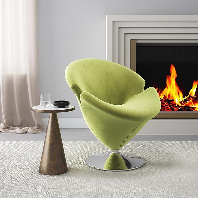 Manhattan Comfort Tulip Swivel Accent Chair Set of 2 with 360° Turn Modern Flower Inspired Design Soft Velvet Upholstery Polished Chrome Base No Assembly Required 300 Lbs Capacity Green