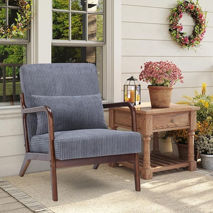 Rovibek Striped Accent Chair for Bedroom - Modern Accent Chairs with Lumbar Pillow Comfortable Reading Chair with 4.7in Thick Cushions Small Living Room Chairs for Small Spaces
