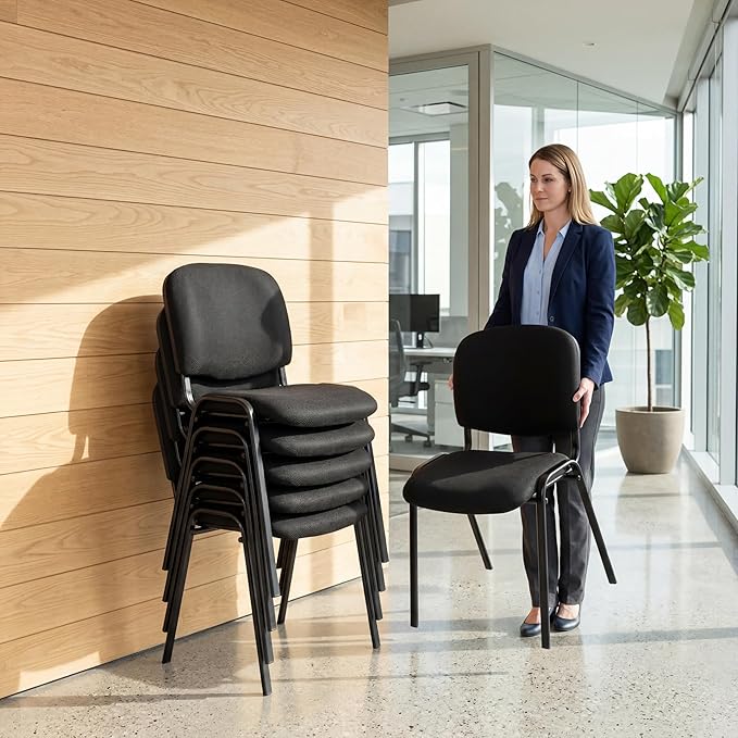 Stackable Mesh Office Chairs Set of 5 Armless Conference Room Chairs No Wheels Waiting Room Guest Chairs with Metal Frame for Reception Training Meeting Event Black