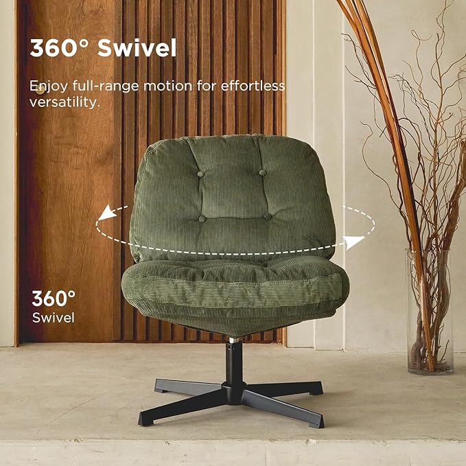 Nouhaus Balloon Criss Cross Chair Cross Legged Swivel Vanity Chair with Wide Comfy Padded Seat Armless No Wheels Fabric Modern Home Lounge Chairs for Living RoomBedroom(Green)