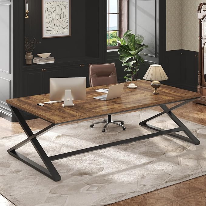 IBF Rustic Large Desk for Home Office 78.7 Extra Long Computer Desk Wood Metal Wide Work Desk for Study Writing Farmhouse Dual Monitor Workstation Gaming Desk Computer Table Rustic Brown