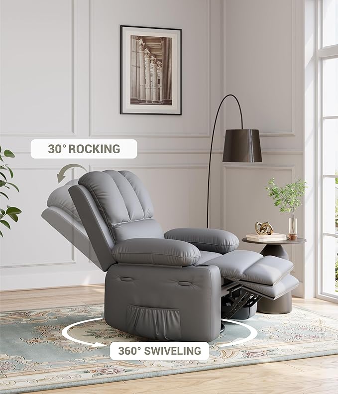 GarveeHome Oversized Recliner Chairs with 1.5X Sponge Filling 360° Swivel Lazy Recliner Chair for Adults Manual Rocking Chair with Cup Holder for Living Rooms Bedrooms and Nurseries