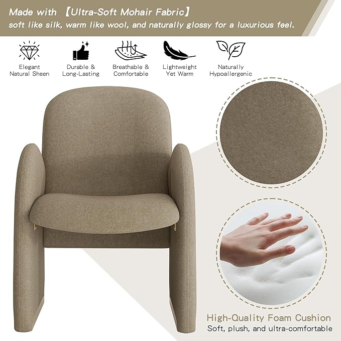 YOUTASTE Oversized Velvet Accent Chair for Living Room Mid-Century Modern Dining Room Arm Chair with Gold Metal Legs 300 LBS Capacity Comfy Upholstered Office Single Sofa Sandy Brown