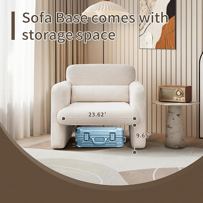 33.86 Accent Chairs Modern Sherpa Fabric Armed Chair Comfy Upholstered Armchair Leisure Single Sofa Chair with a Waist Pillow for Bedroom Office and Living Room