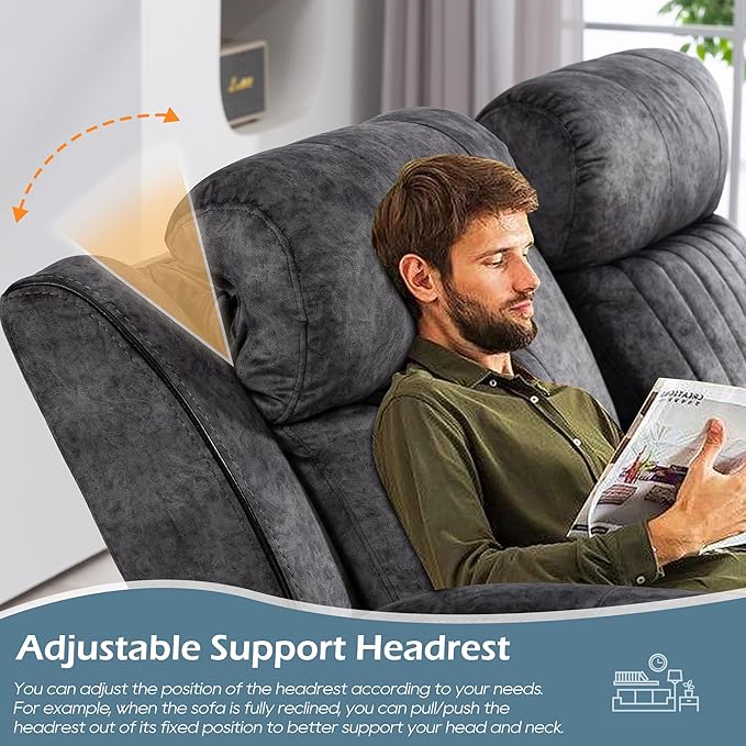 Zero Gravity Power Reclining Loveseat with Adjustable Headrest Power Loveseat Recliner with Console Power Loveseat Recliner Sofa with USB &amp Type-C Ports for Living Room(Grey)