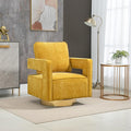 30.7 W Swivel Accent Open Back Chair Modern Comfy Sofa Chair with Gold Stainless Steel Base for Nursery Bedroom Living Room Hotel Office Club Chair Leisure Arm Chair for Lounge (Mustard Chenille)